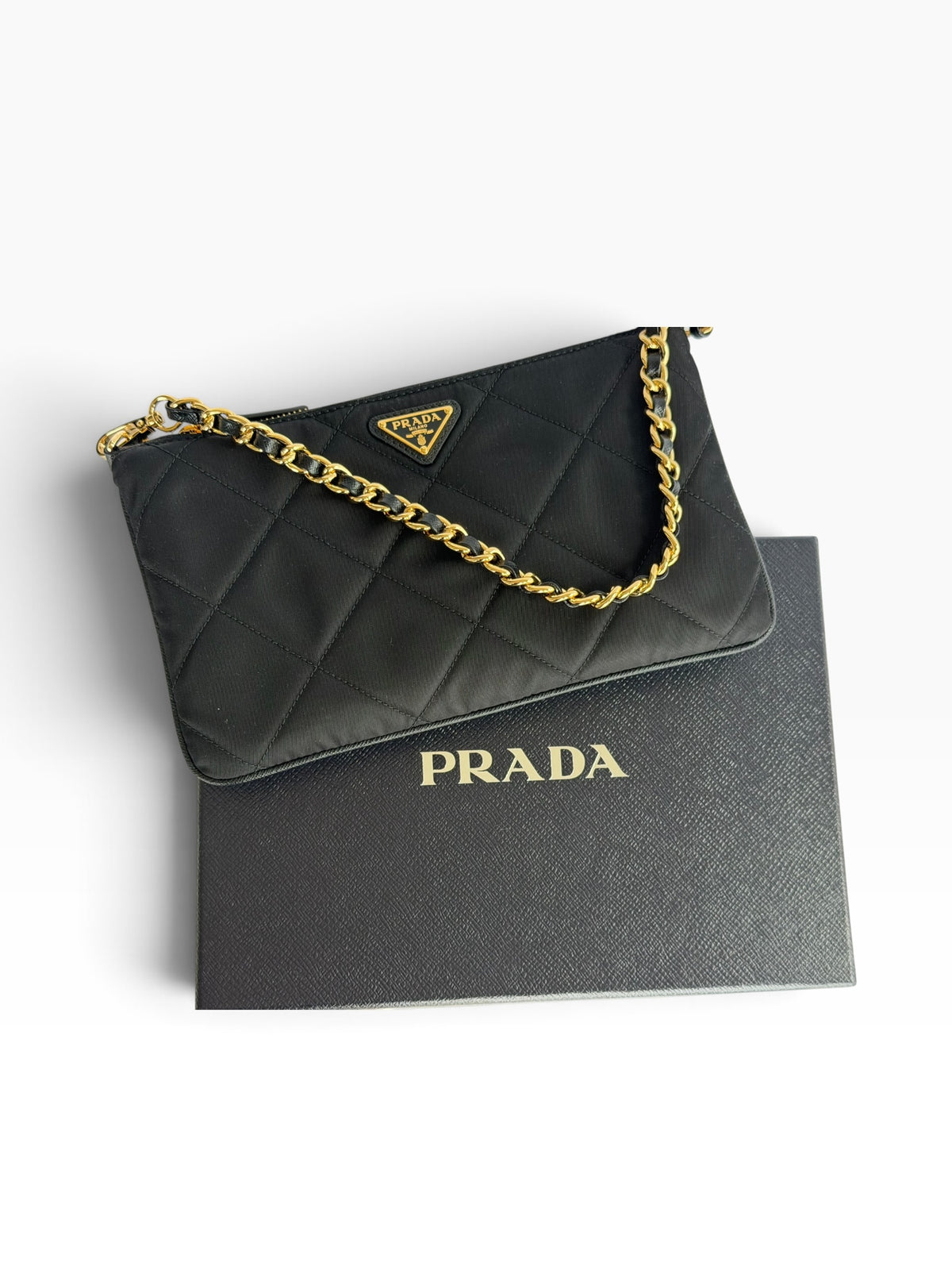 Prada Black Quilted Nylon Chain Shoulder Bag | Pre-Owned
