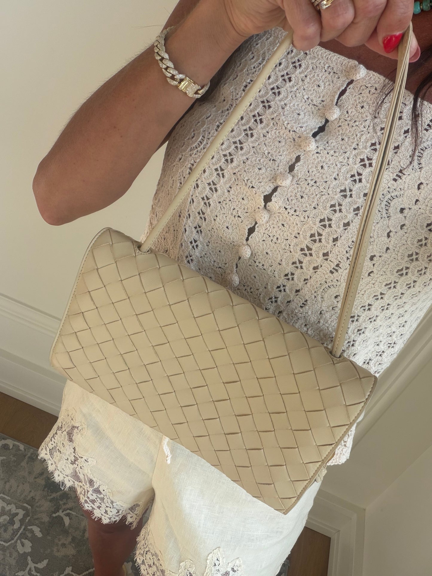 Bottega Veneta Beige Intrecciato Leather Shoulder Bag | Pre-Owned