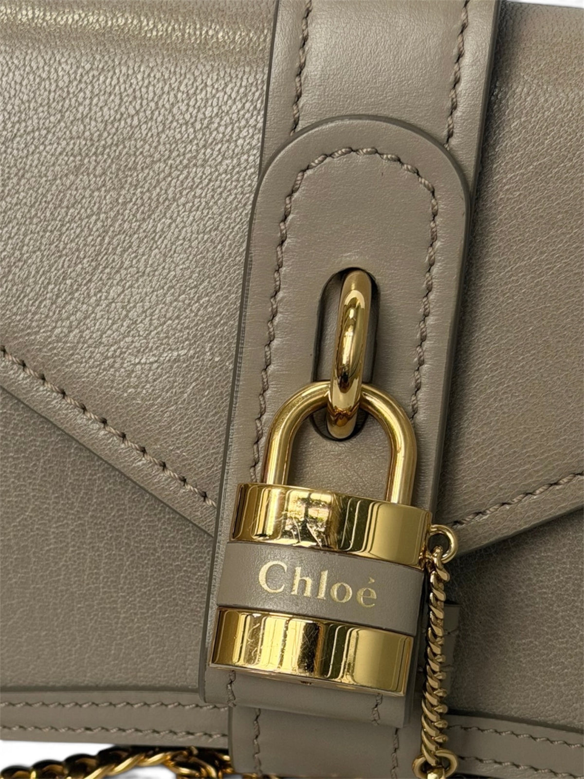 Chloé Aby Lock Taupe Leather Shoulder Bag | Pre-Owned