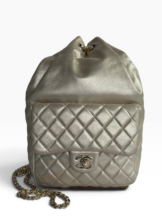 Chanel Small In Seoul Metallic Light Gold Lambskin Backpack | Pre-Owned