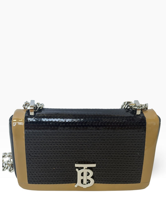 Burberry Black Sequin & Leather Chain Shoulder Bag | Pre-Owned