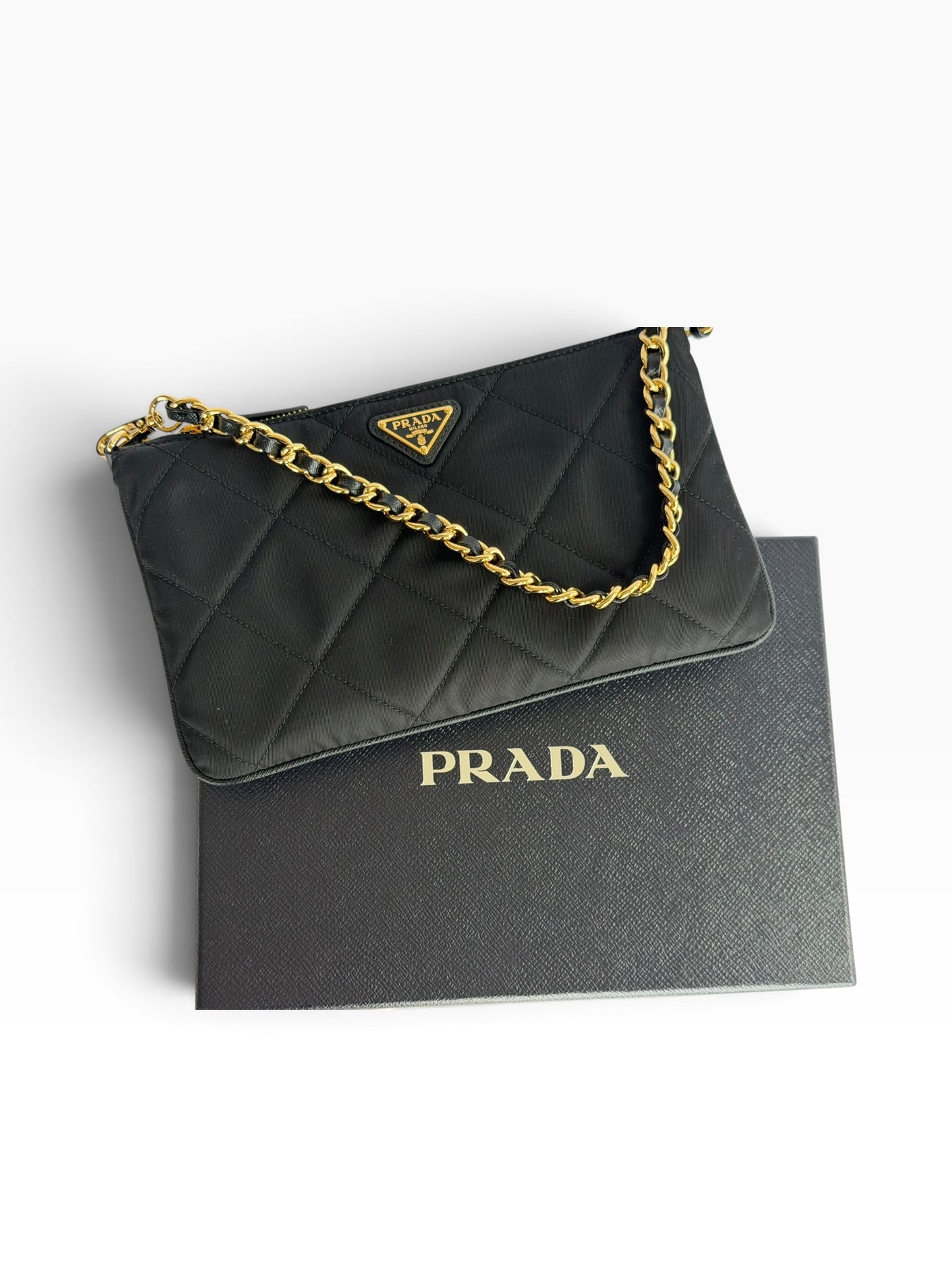 Prada Black Quilted Nylon Chain Shoulder Bag | Pre-Owned