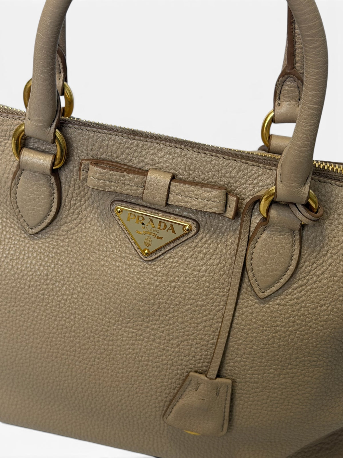 Prada Vitello Daino Taupe Leather Tote | Pre-Owned