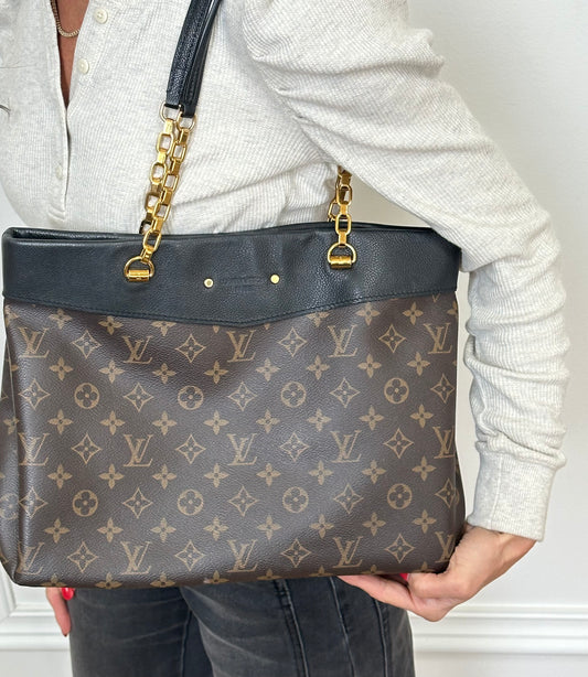 LV monogram tote with Black leather