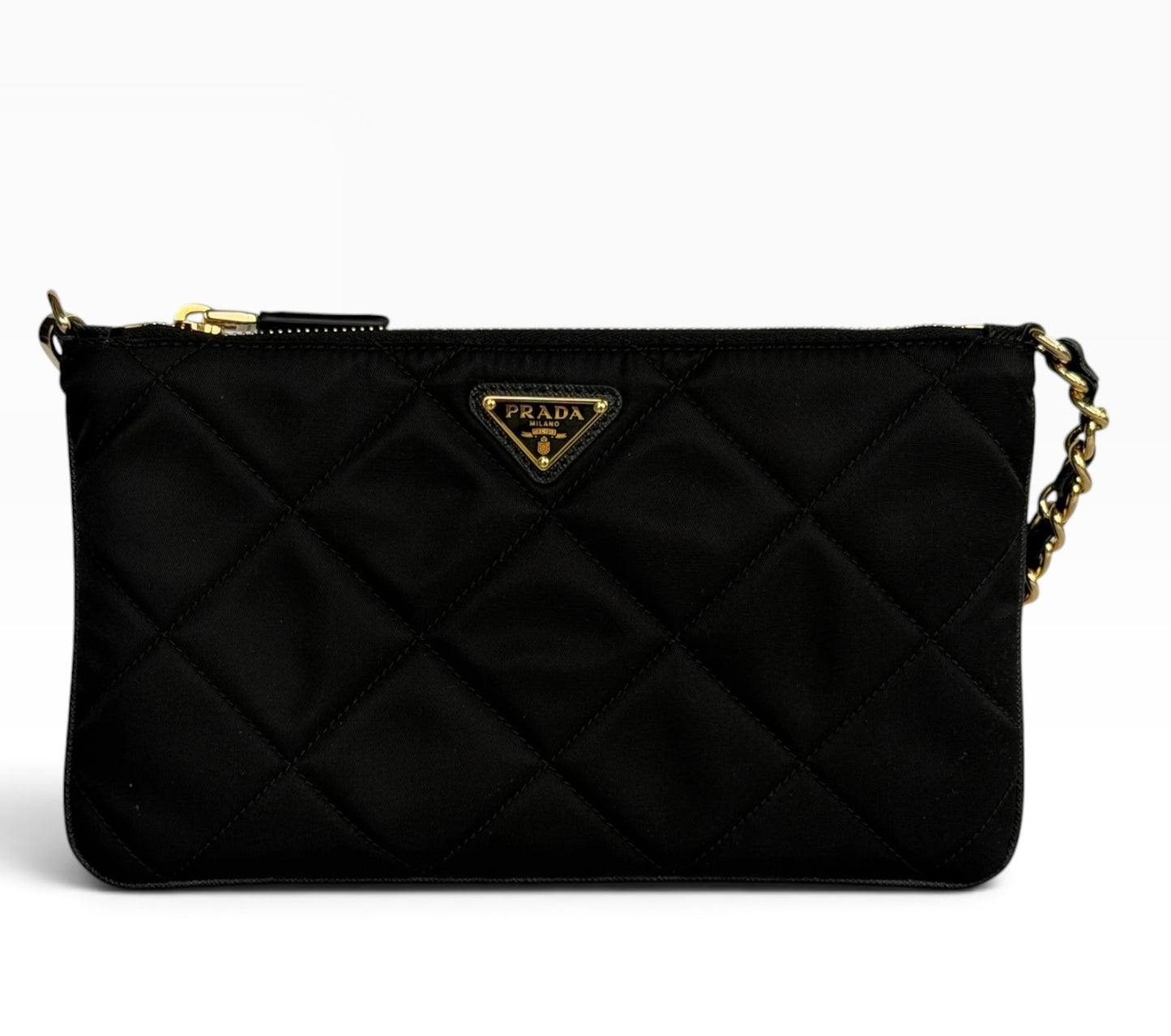 Prada Black Quilted Nylon Chain Shoulder Bag | Pre-Owned