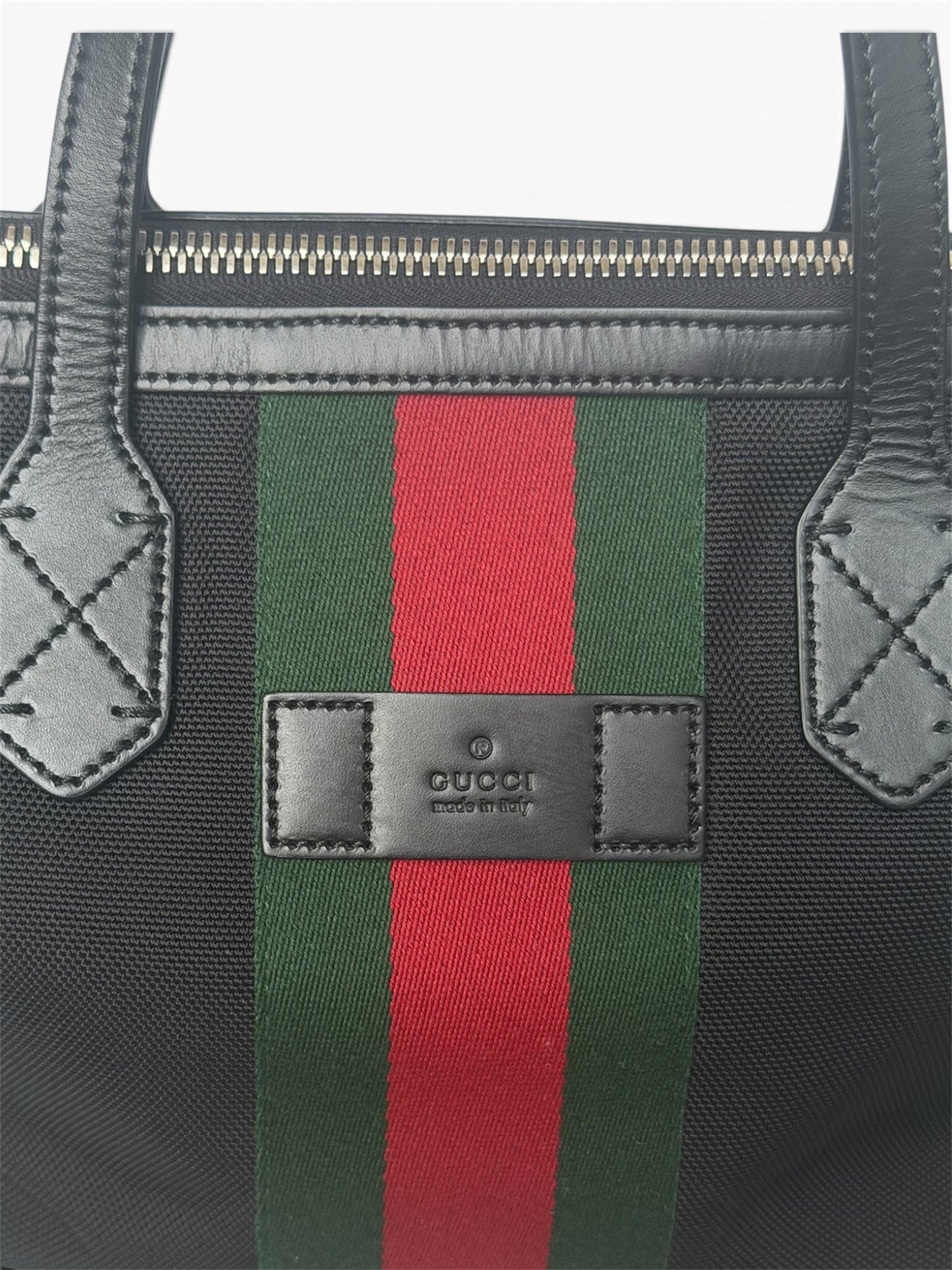 Gucci Black Canvas Stripe Tote Bag | Pre-Owned