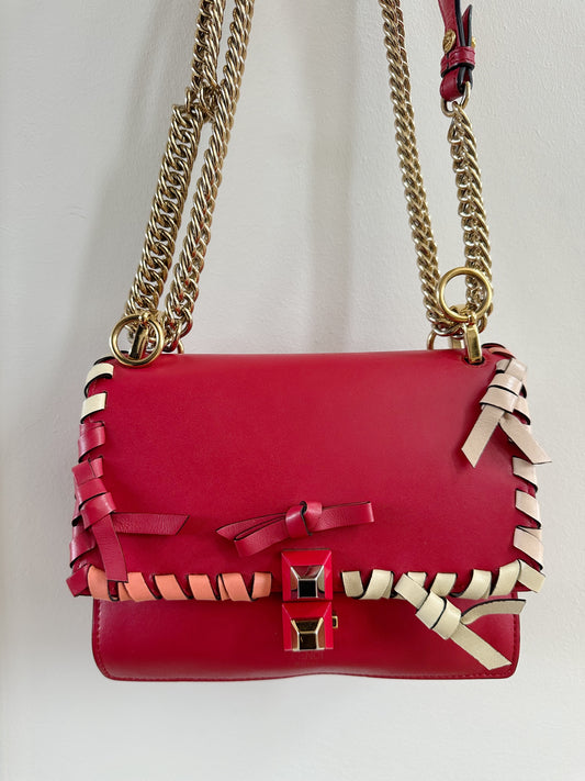 Fendi Red Vitello Liberty Whipstitch Bow Small Kan Crossbody