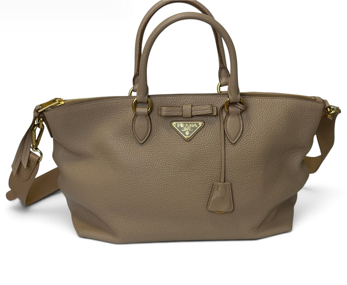 Prada Vitello Daino Taupe Leather Tote | Pre-Owned