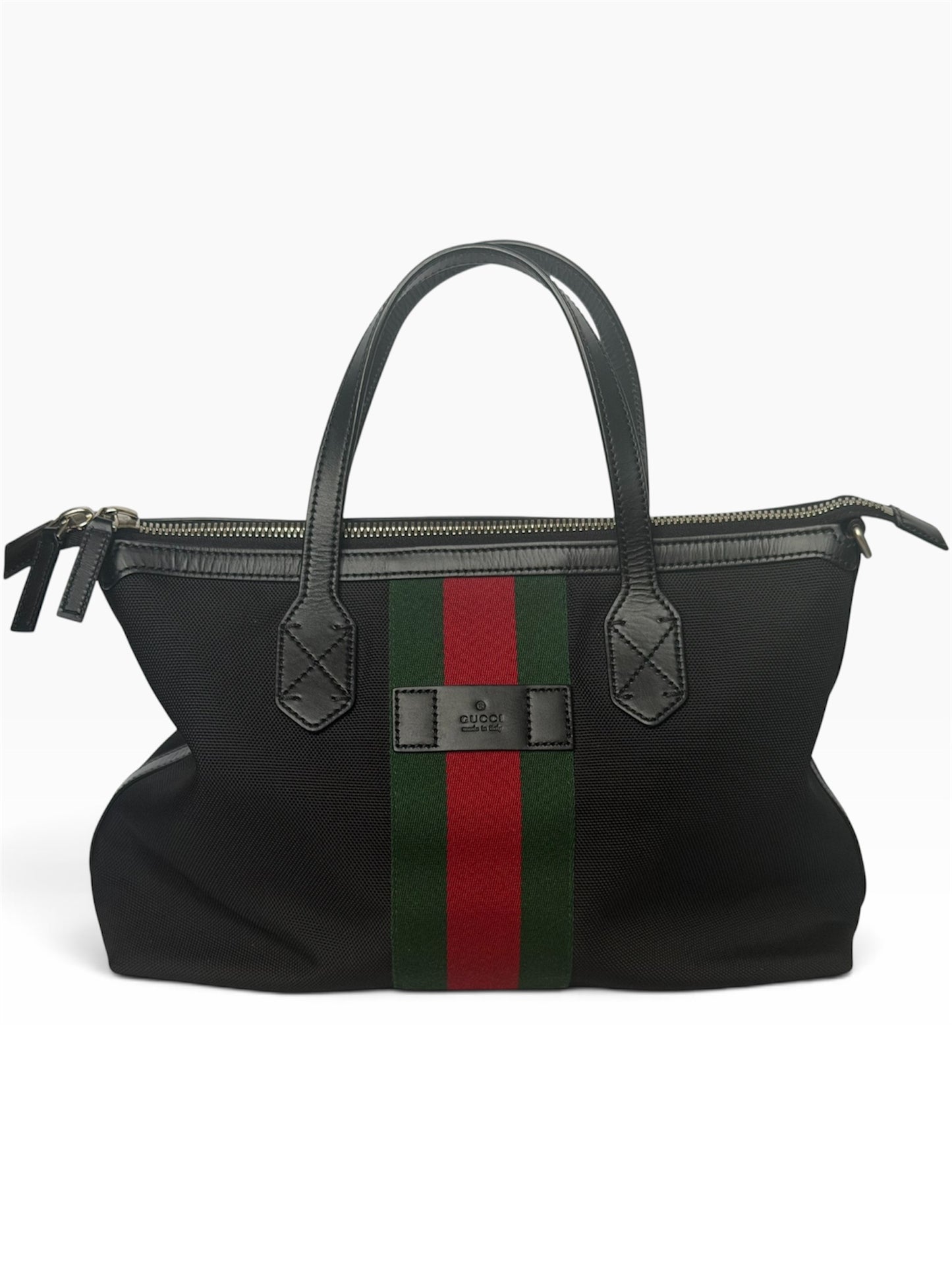 Gucci Black Canvas Stripe Tote Bag | Pre-Owned