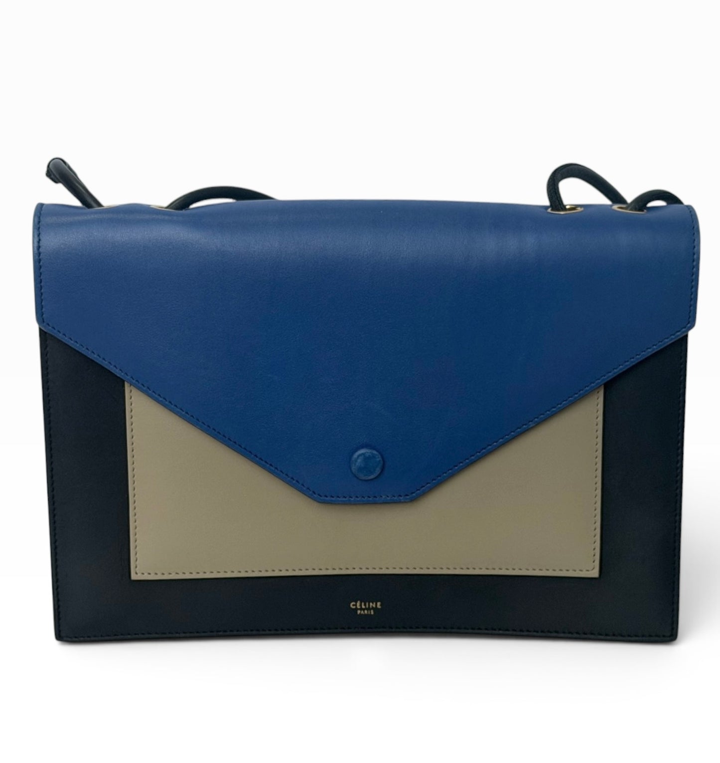 Céline Blue & Beige Leather Shoulder Bag | Pre-Owned