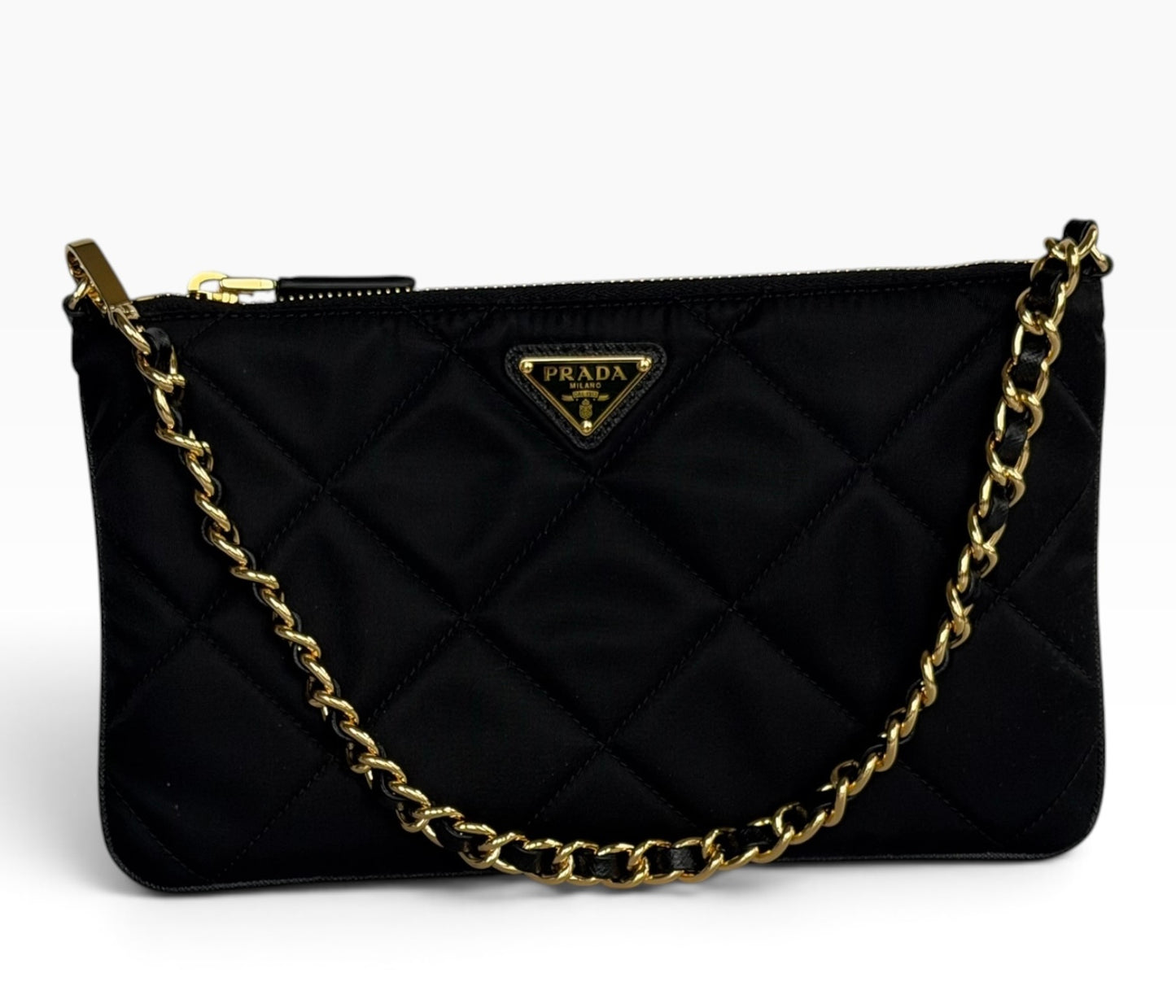 Prada Black Quilted Nylon Chain Shoulder Bag | Pre-Owned