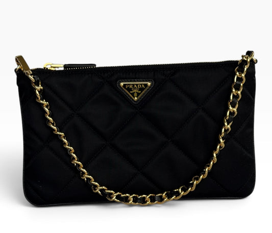 Prada Black Quilted Nylon Chain Shoulder Bag | Pre-Owned