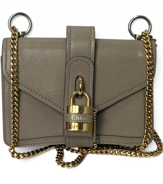 Chloé Aby Lock Taupe Leather Shoulder Bag | Pre-Owned