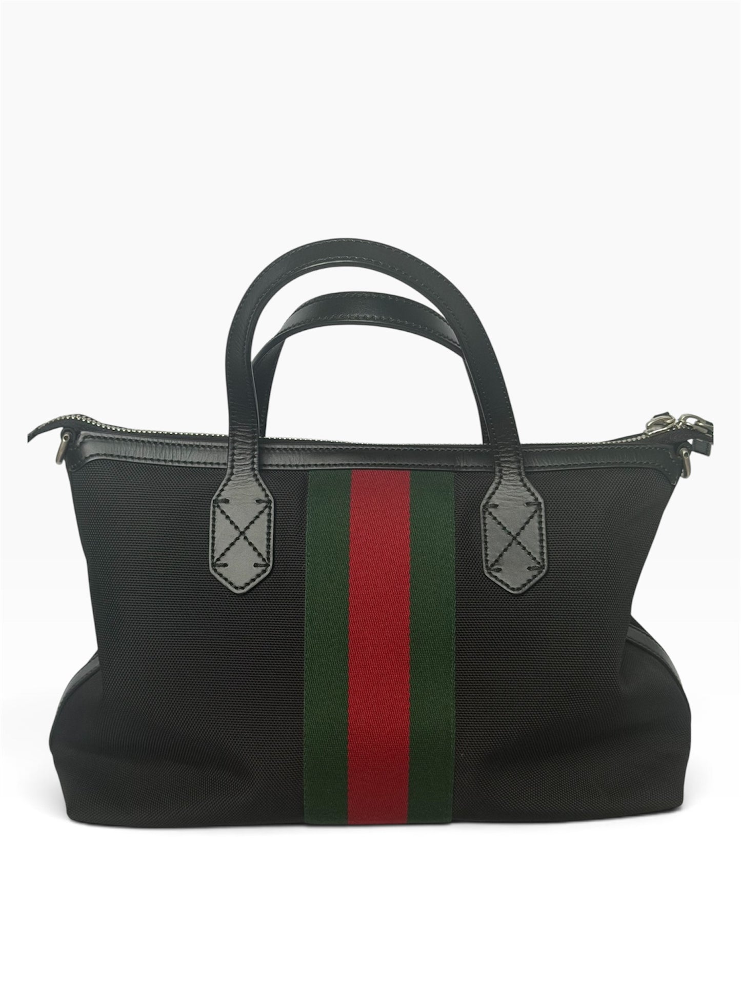 Gucci Black Canvas Stripe Tote Bag | Pre-Owned