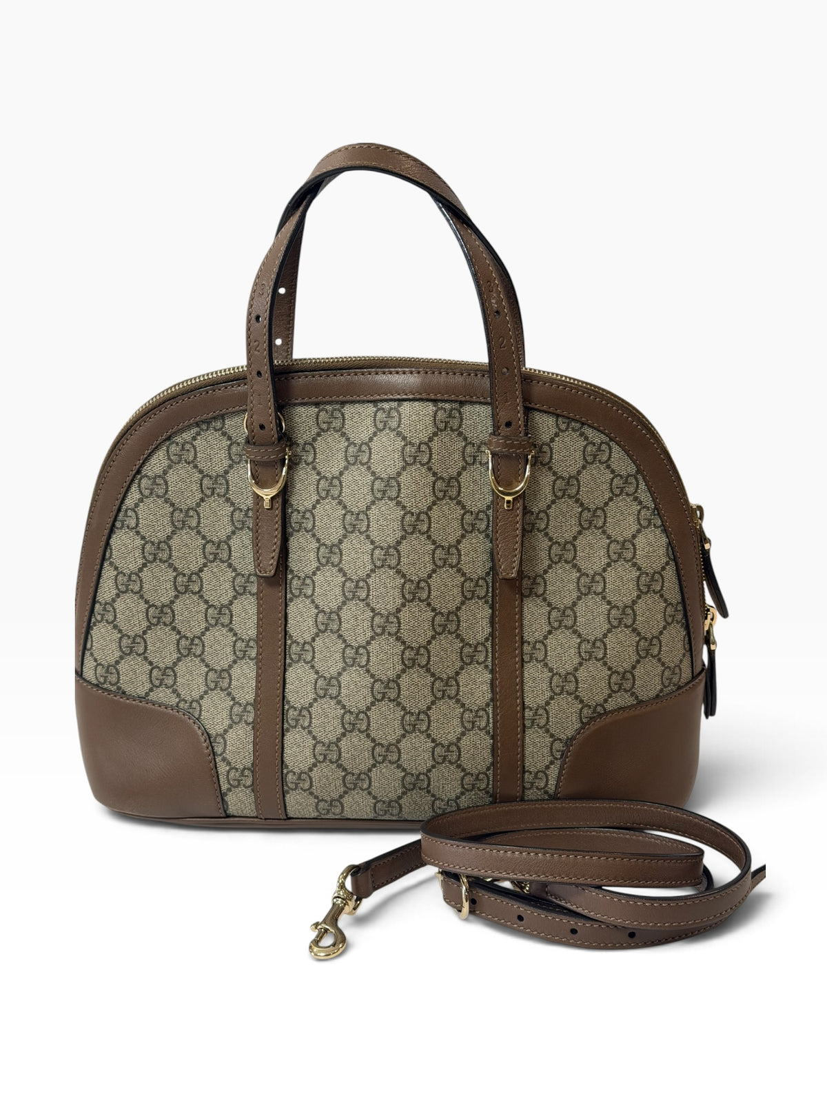 Gucci GG Supreme Dome Boston Bag in Brown | Pre-Owned