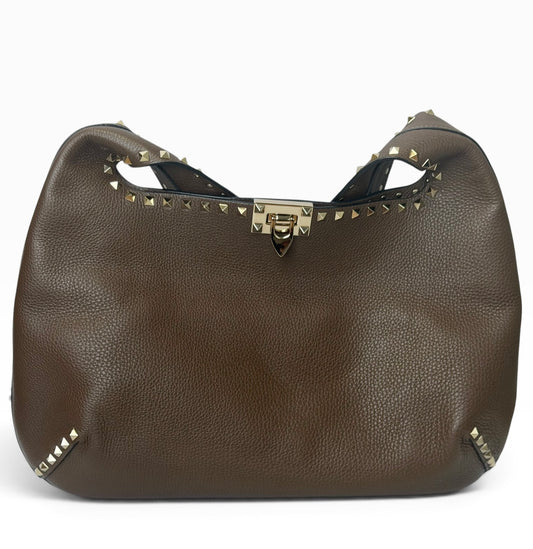 Valentino Garavani Brown Leather Rockstud Shoulder Bag | Pre-Owned
