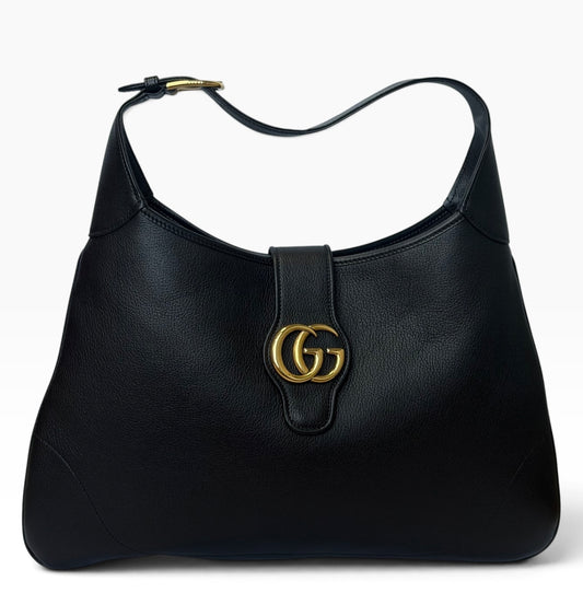 Gucci Black Leather GG Shoulder Bag | Pre-Owned