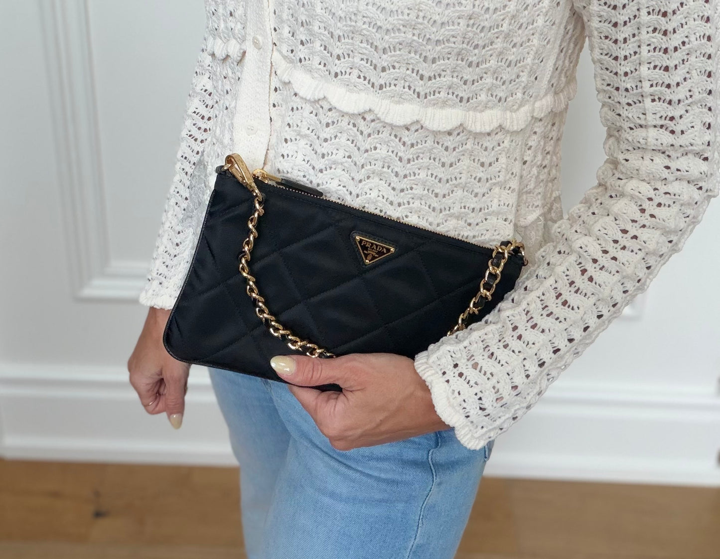 Prada Black Quilted Nylon Chain Shoulder Bag | Pre-Owned